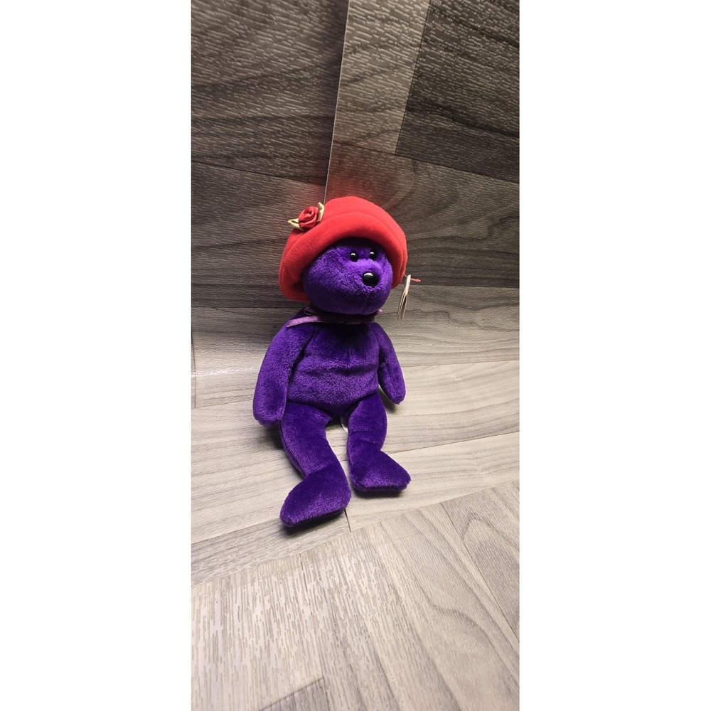 TY Beanie Baby - RUBY the Bear (Purple with Red Hat) (9.5 inch)